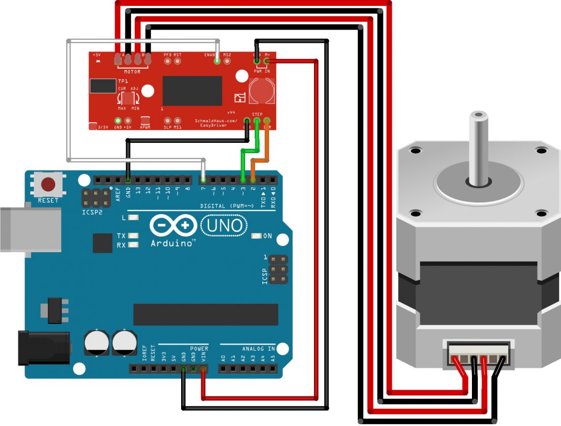 The wiretable for Arduino EasyDriver Stepper motor tutorial